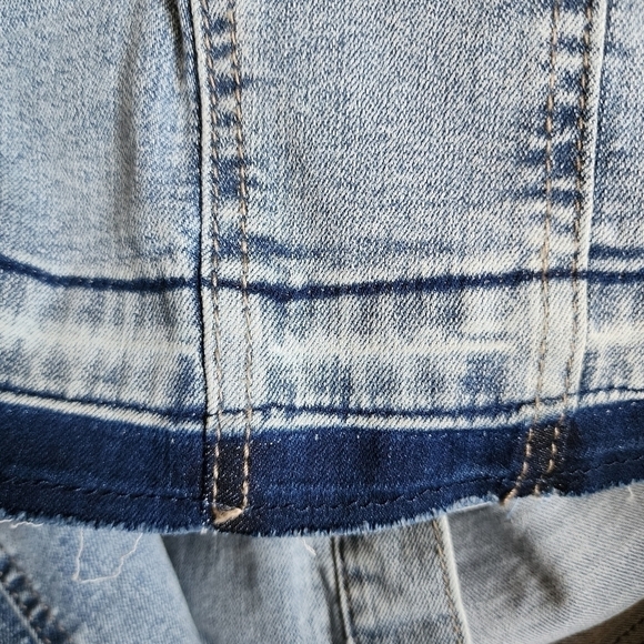 LOGO Lori Goldstein Blue Denim Jean Jacket Plus Women's 28W Raw Hem Pockets EUC - Picture 5 of 8